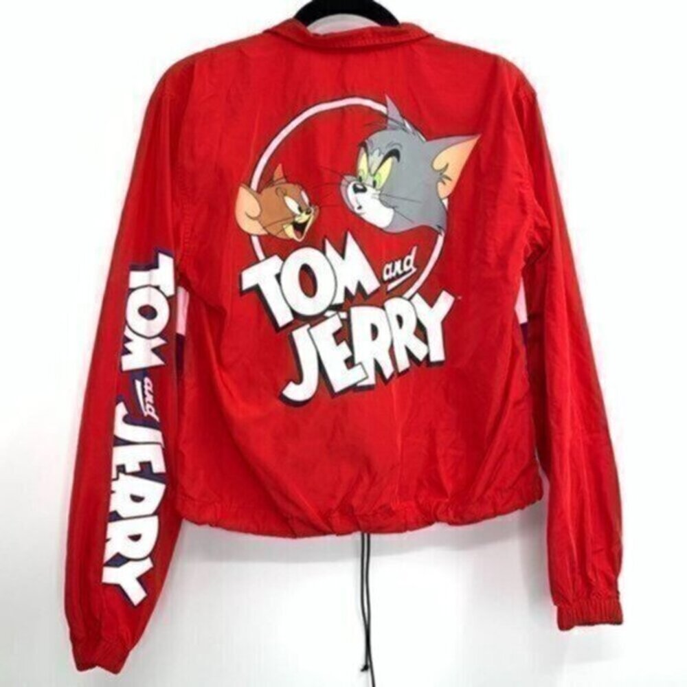 TOM‎ And Jerry Graphic Long Sleeve Wind Breaker Jacket Pop Art Cartoon